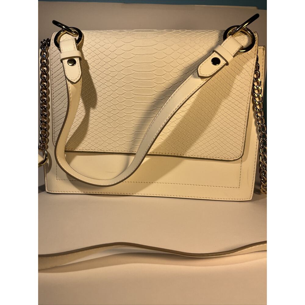 Express Women’s White Faux Leather Purse With Gold Tone Accents